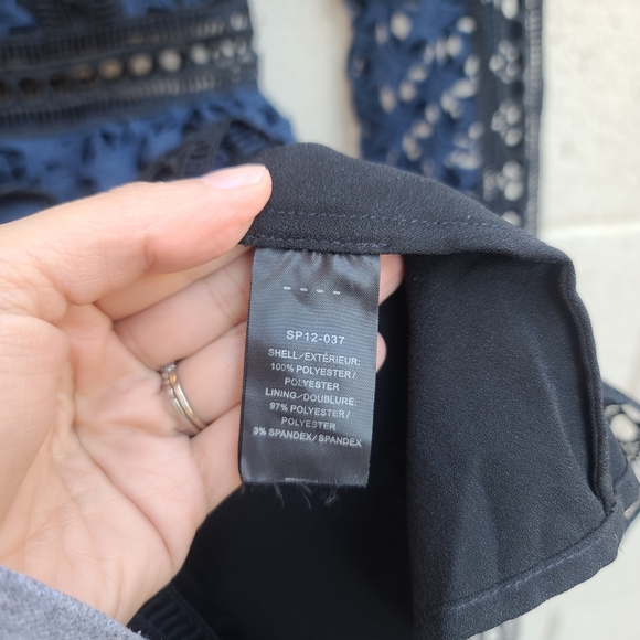 Self Portrait | High Neck Star Lace Panelled Dress in Navy Blue Black Size 0 - Picture 9 of 10